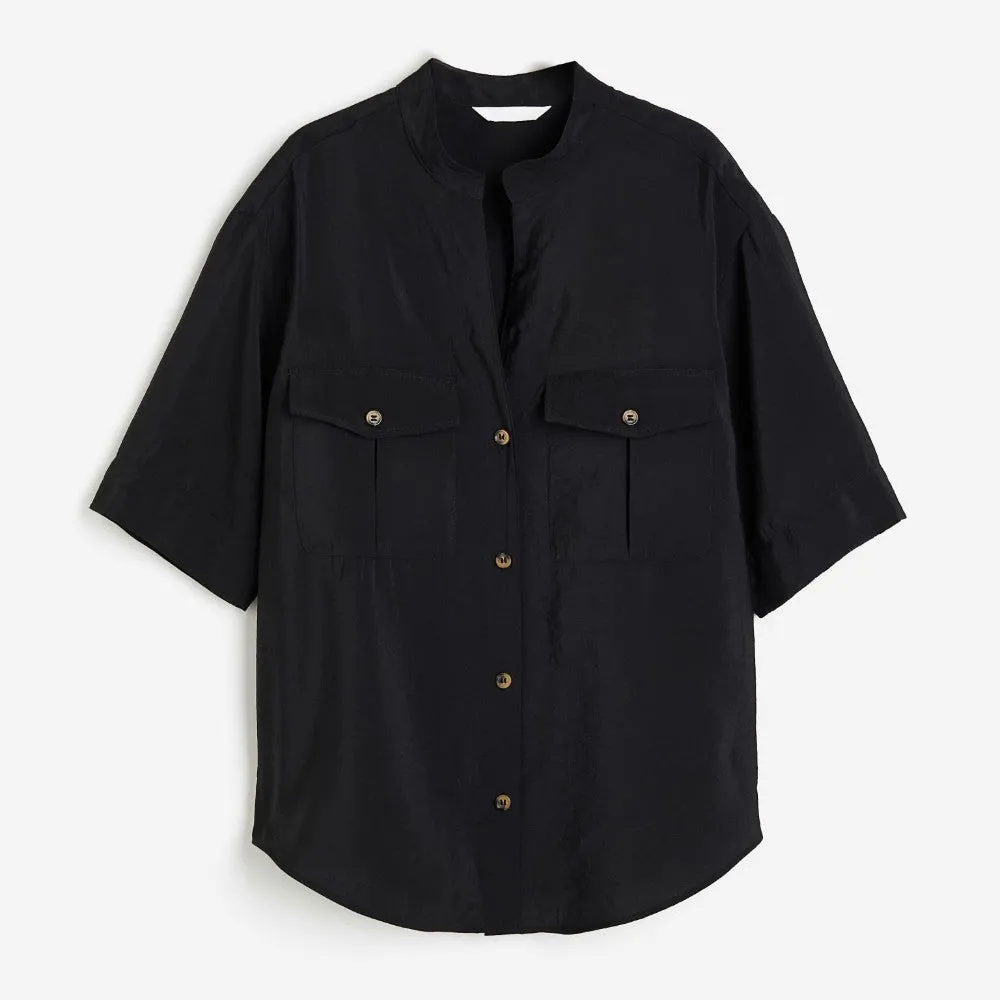 H&M Utility Shirt With A Modal Blend, black