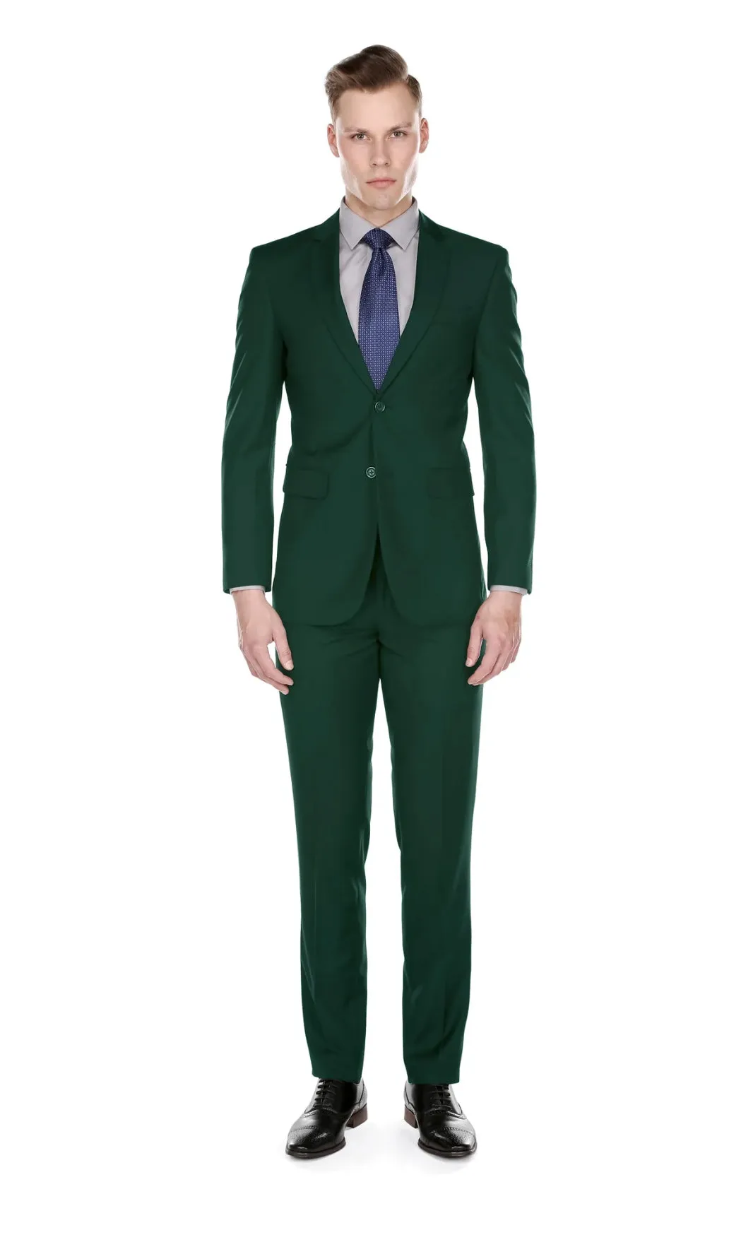 Hunter Green Men's Slim-Fit Suit Single Breast Notch Lapel Flat Front Pants Style-PYS02