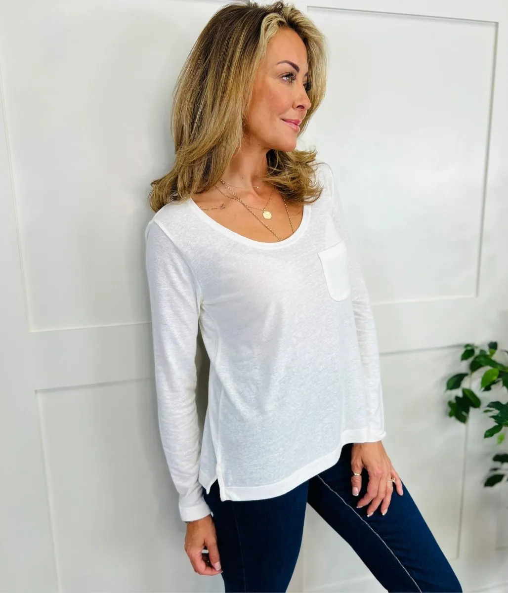 Ivory Linen Blend Scoop Neck Top