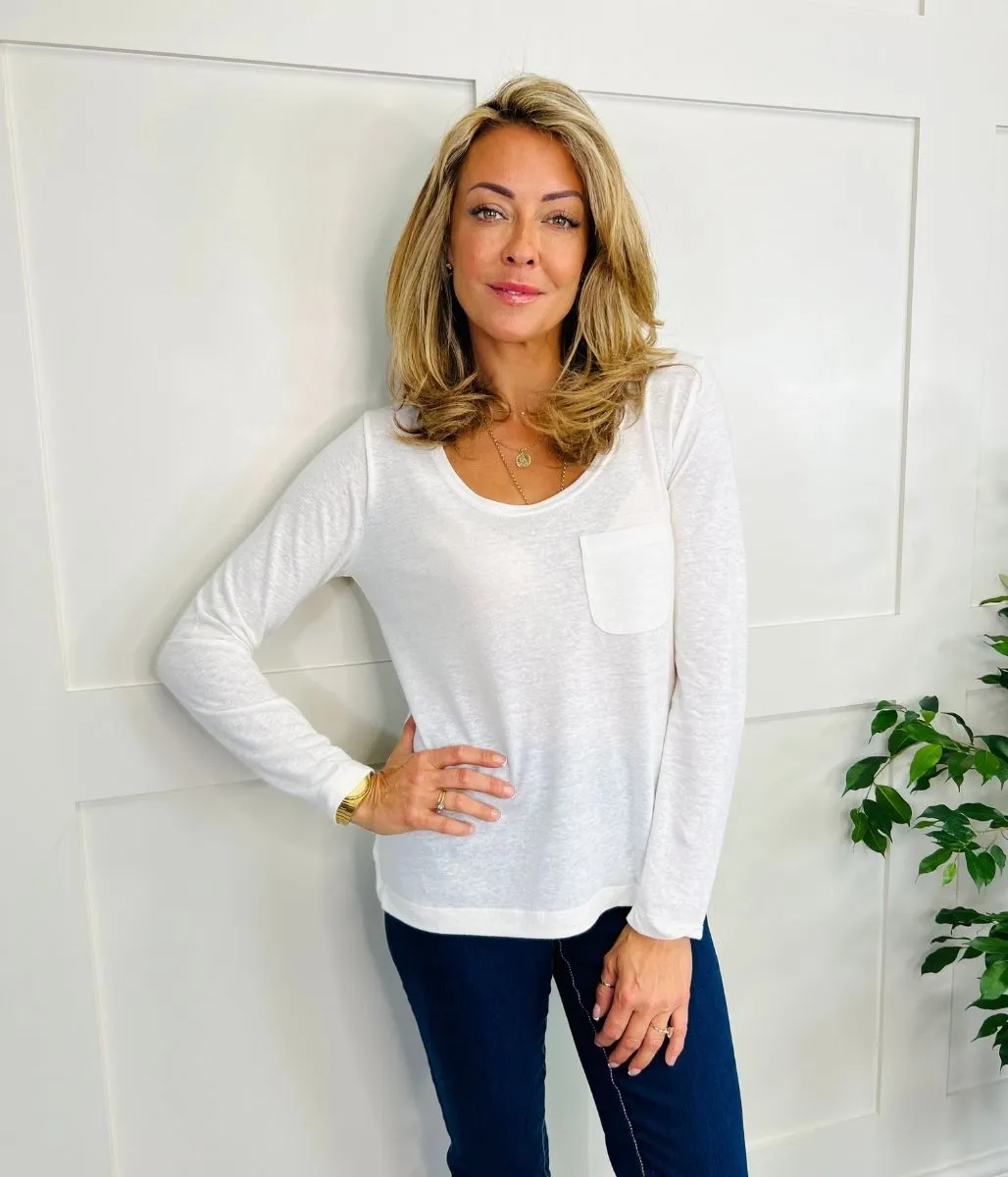 Ivory Linen Blend Scoop Neck Top