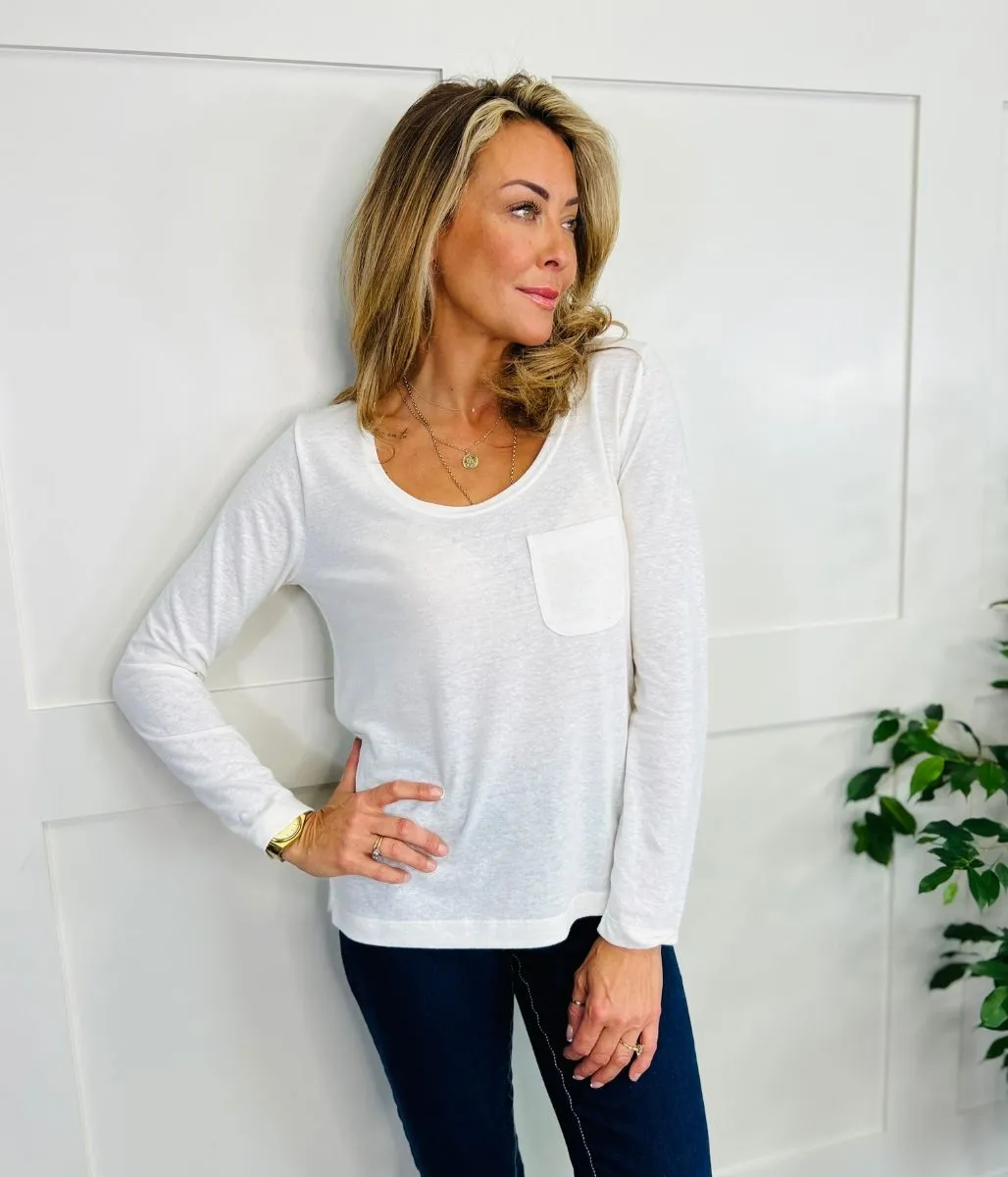 Ivory Linen Blend Scoop Neck Top