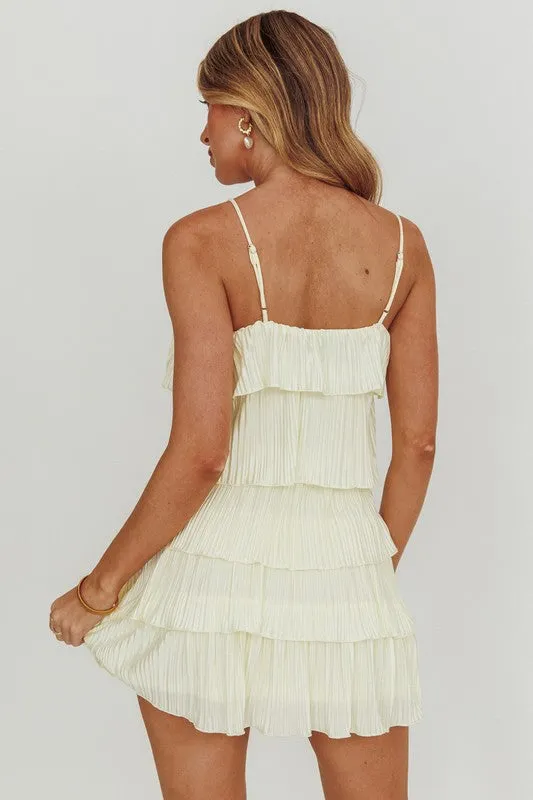 Ivory Satin Tiered Ruffle Mini Dress