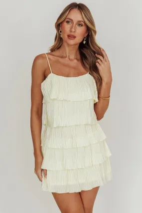 Ivory Satin Tiered Ruffle Mini Dress