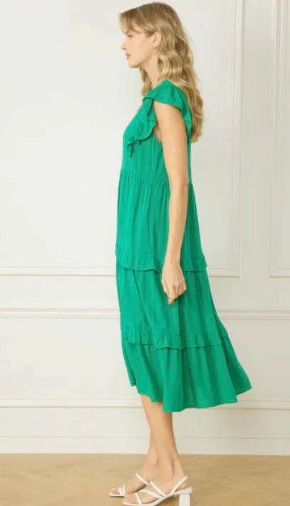 Jayla Ruffled Tiered Midi Dress Soft Green