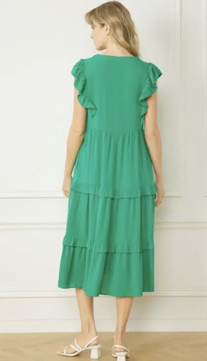 Jayla Ruffled Tiered Midi Dress Soft Green