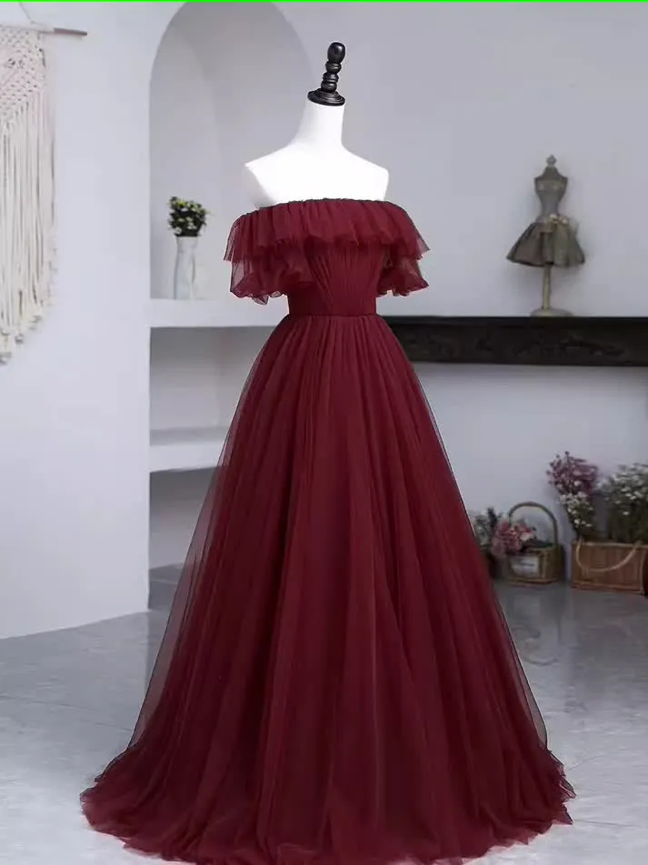 kamahe Ball Gown Burgundy Off The Shoulder Prom Dresses Evening Dress