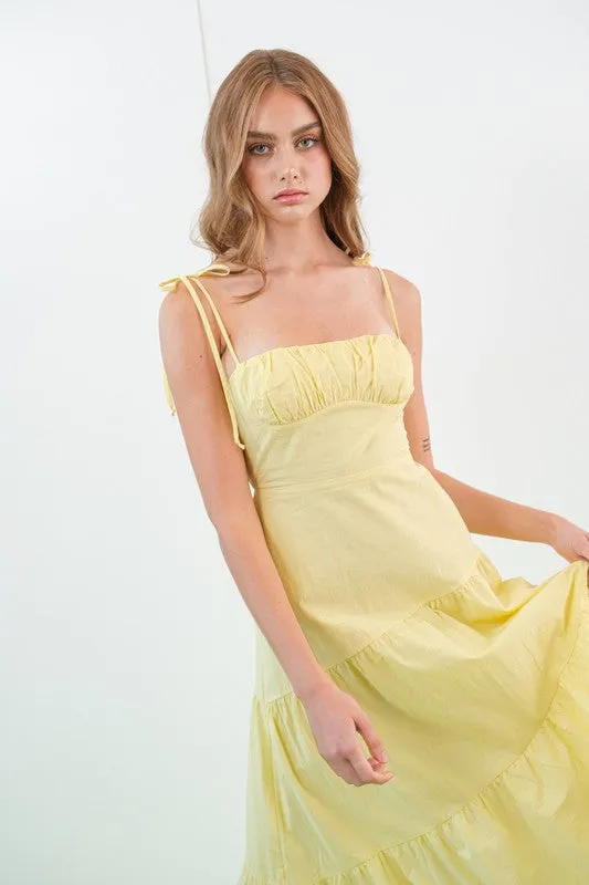 Kinsley Smocked Back Tiered Midi Dress Lemon