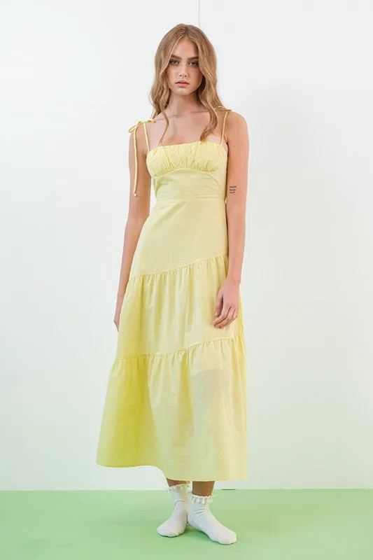 Kinsley Smocked Back Tiered Midi Dress Lemon