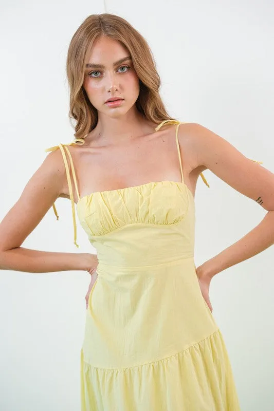 Kinsley Smocked Back Tiered Midi Dress Lemon