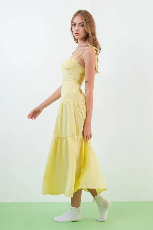 Kinsley Smocked Back Tiered Midi Dress Lemon