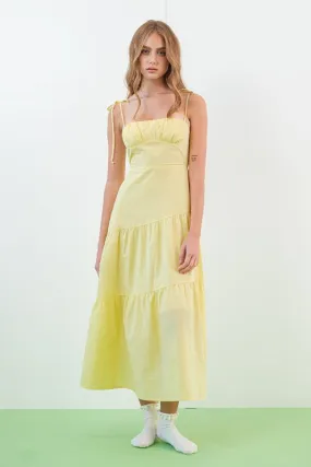 Kinsley Smocked Back Tiered Midi Dress Lemon