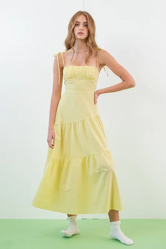 Kinsley Smocked Back Tiered Midi Dress Lemon