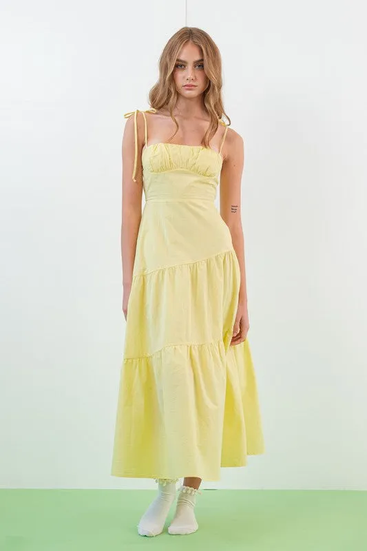 Kinsley Smocked Back Tiered Midi Dress Lemon