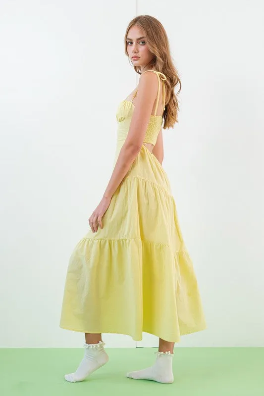 Kinsley Smocked Back Tiered Midi Dress Lemon