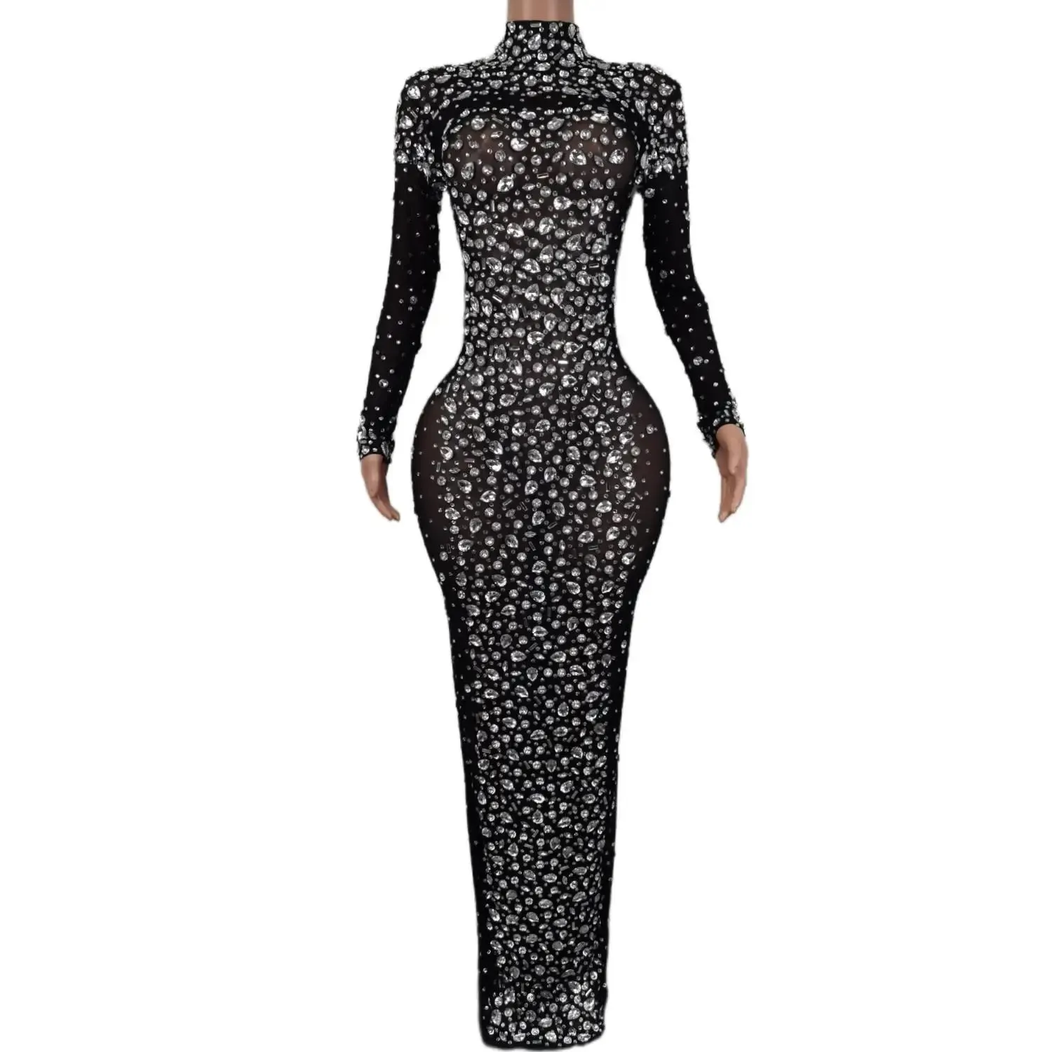 LANFUBEISI DRESS TO IMPRESS Sexy Party Banquet Evening Dresses Women Sparkly Rhinestone Long Dress Nightclub Singer Stage Costume Festival Clothing Cuixing