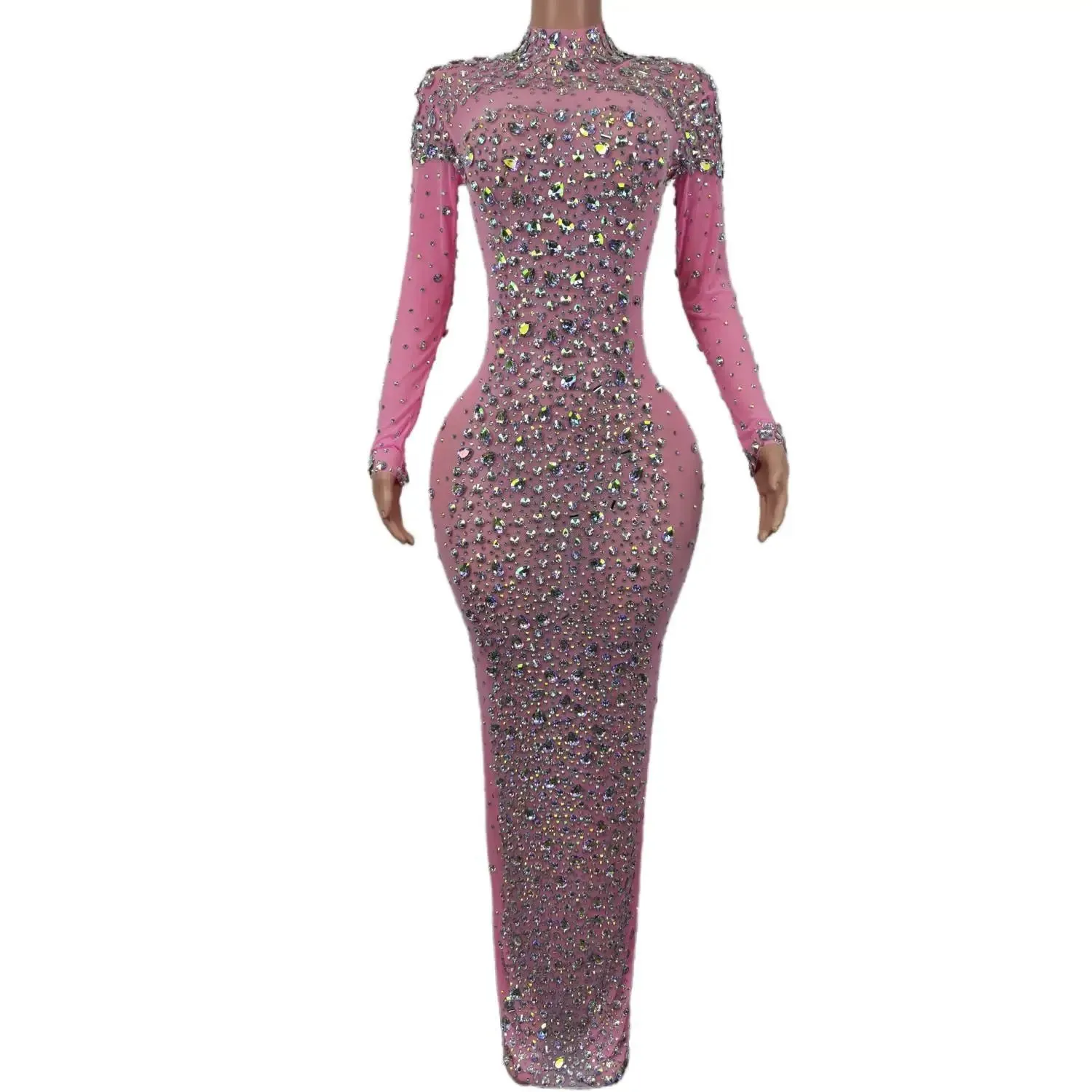 LANFUBEISI DRESS TO IMPRESS Sexy Party Banquet Evening Dresses Women Sparkly Rhinestone Long Dress Nightclub Singer Stage Costume Festival Clothing Cuixing