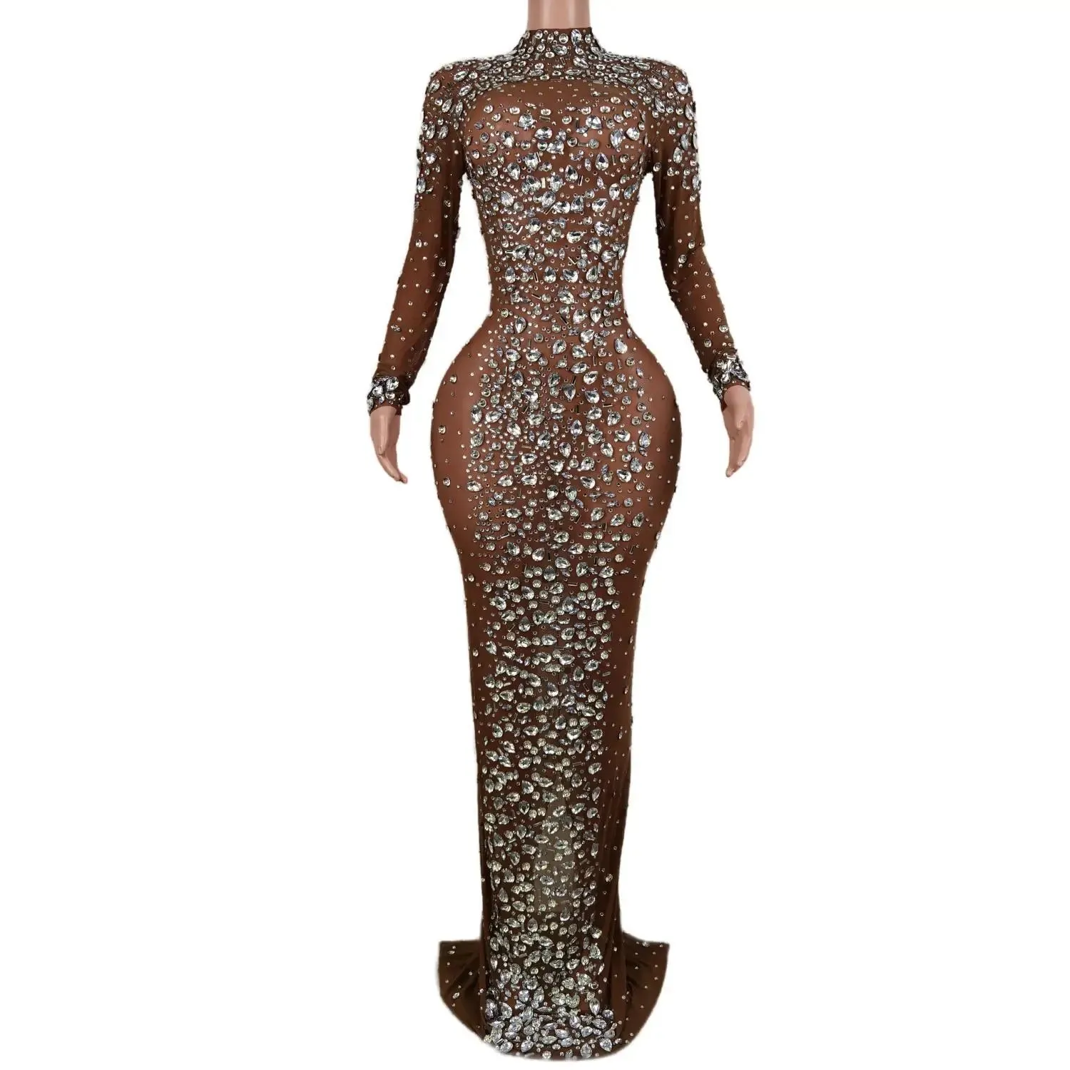 LANFUBEISI DRESS TO IMPRESS Sexy Party Banquet Evening Dresses Women Sparkly Rhinestone Long Dress Nightclub Singer Stage Costume Festival Clothing Cuixing