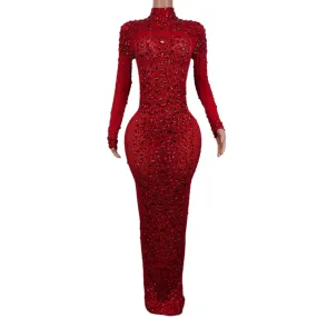 LANFUBEISI DRESS TO IMPRESS Sexy Party Banquet Evening Dresses Women Sparkly Rhinestone Long Dress Nightclub Singer Stage Costume Festival Clothing Cuixing