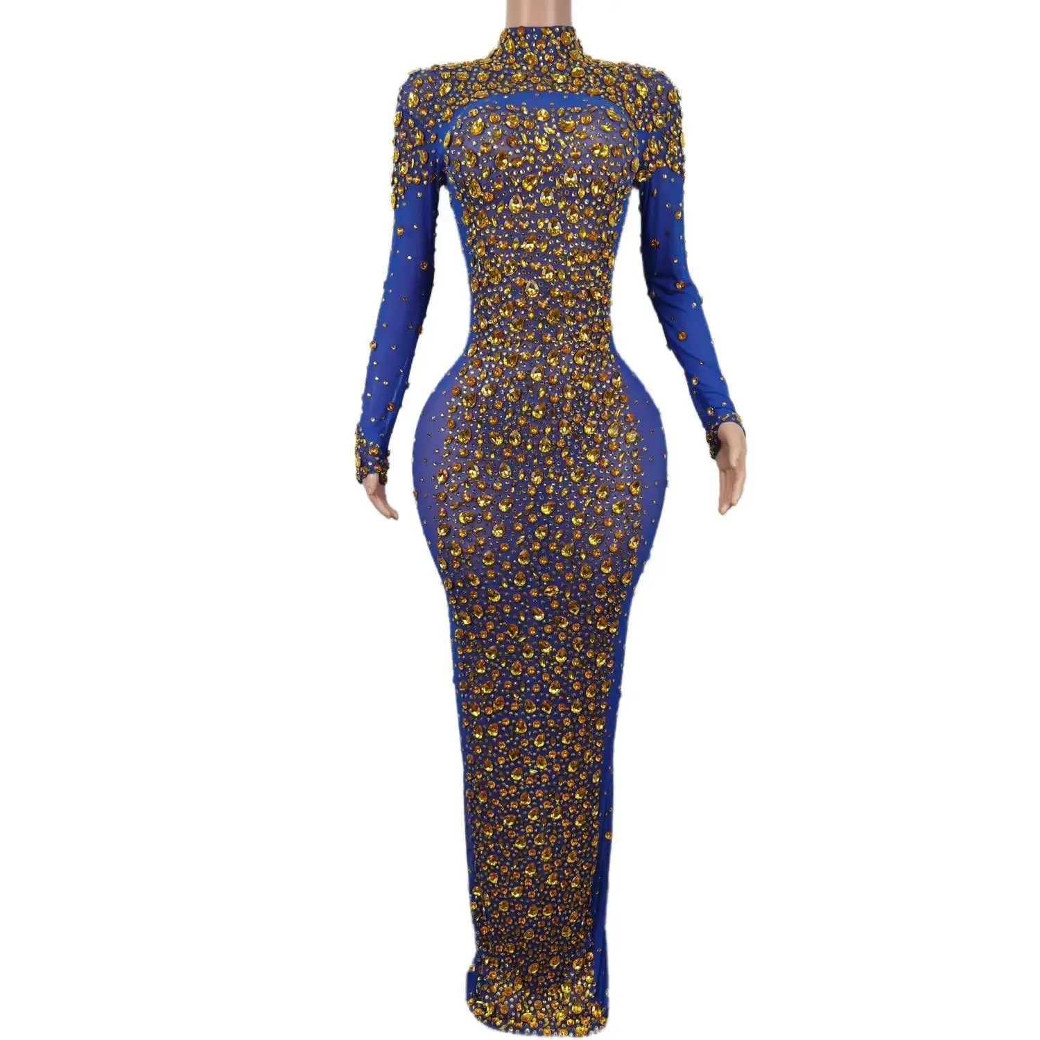 LANFUBEISI DRESS TO IMPRESS Sexy Party Banquet Evening Dresses Women Sparkly Rhinestone Long Dress Nightclub Singer Stage Costume Festival Clothing Cuixing