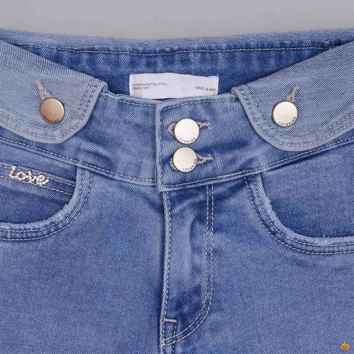 Light & Dark Blue Denim Girls Shorts