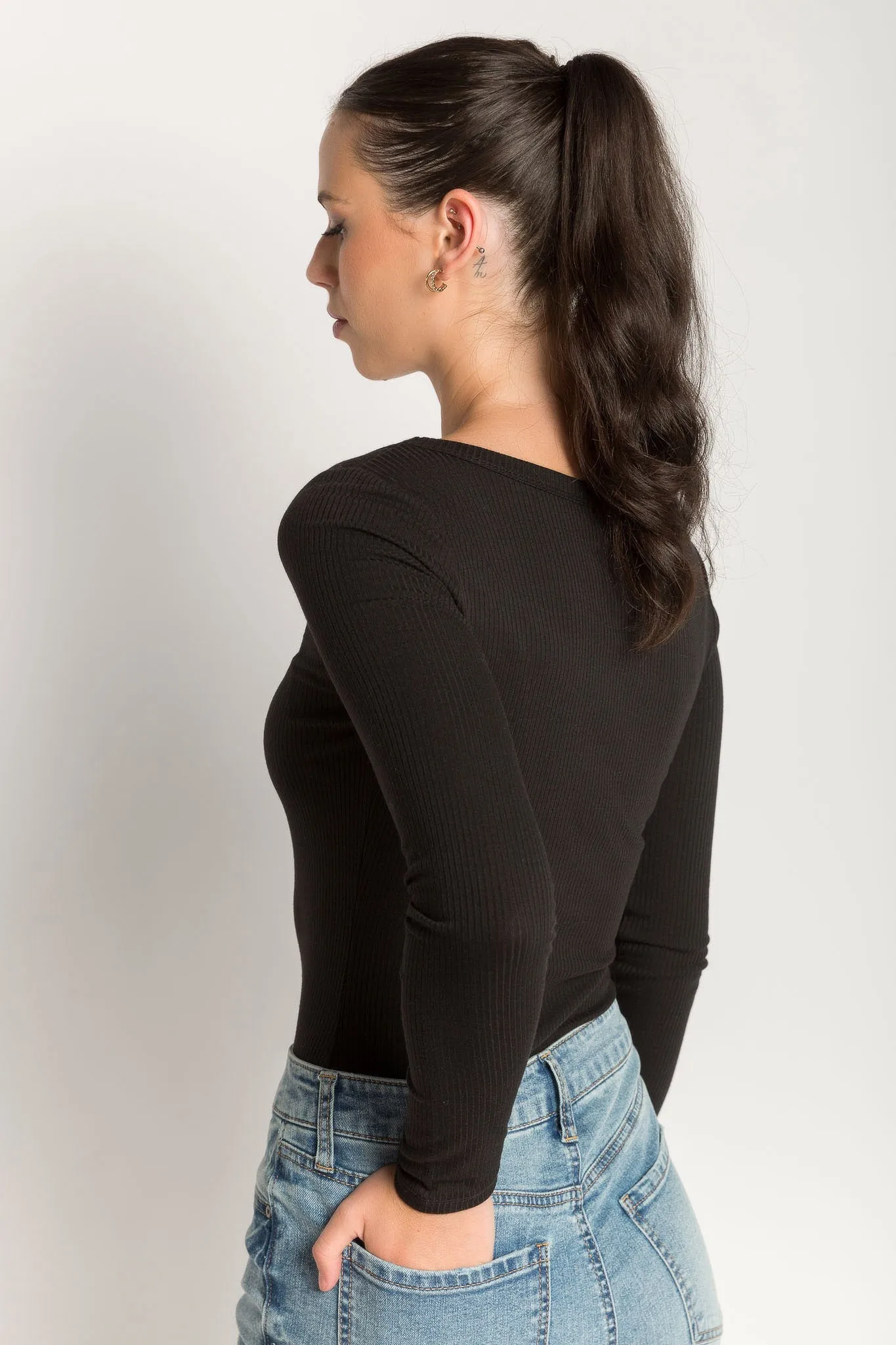 Long Sleeve Scoop-Neck Top