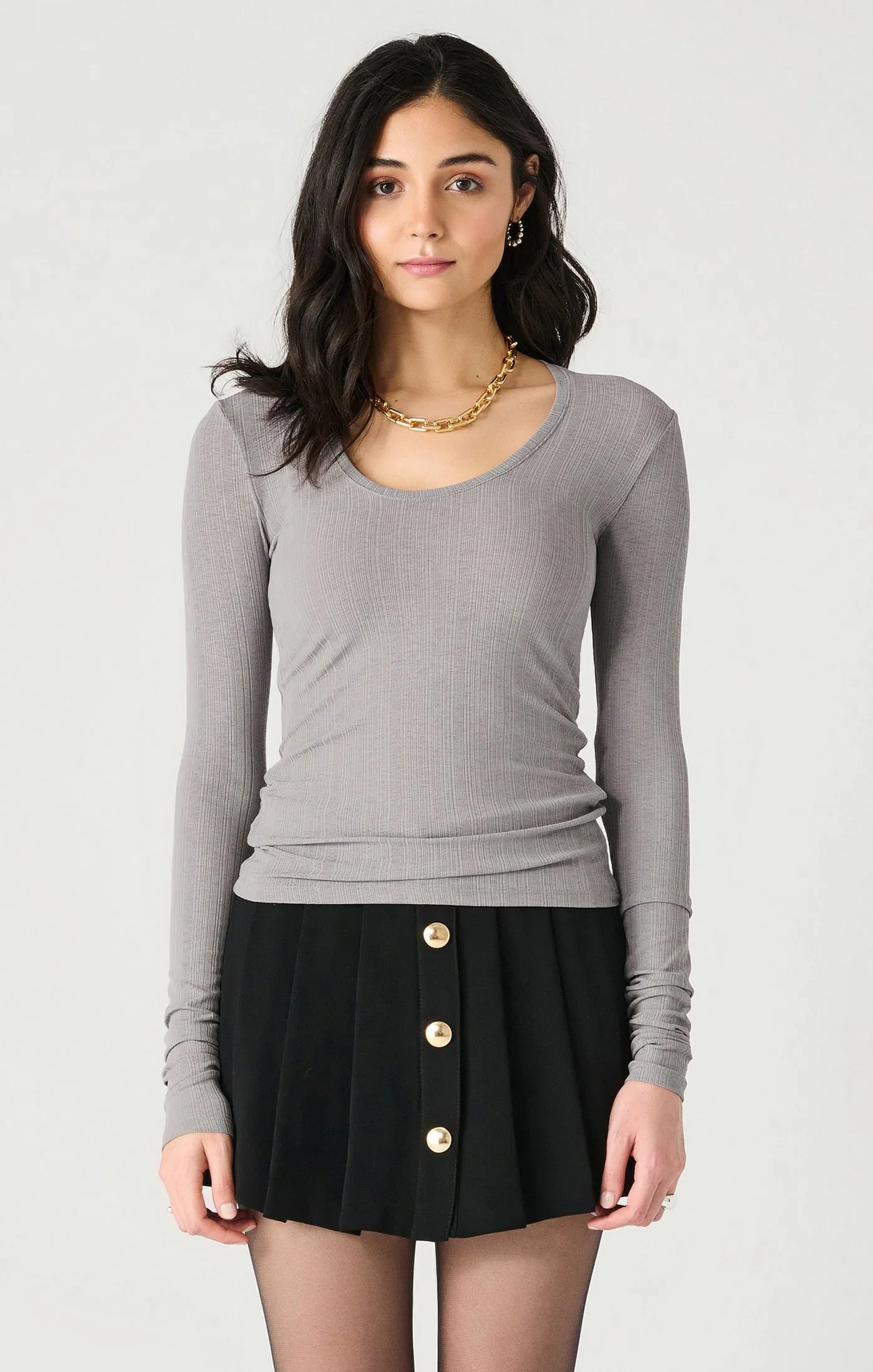 Ls Scoop Neck Ribbed Top