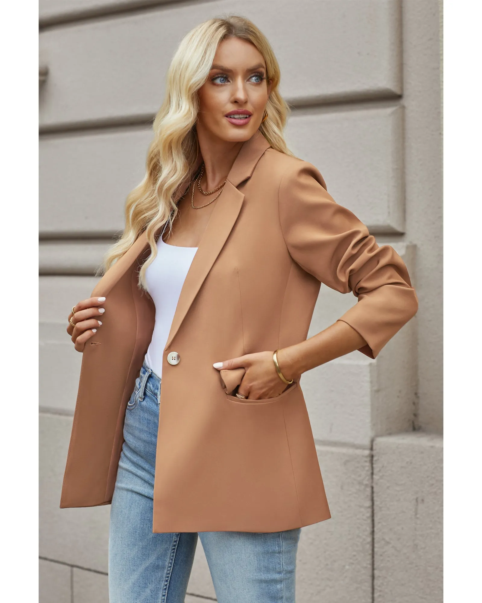 luvamia Blazers for Women Business Casual Long Sleeves Work Professional Suits Dressy Jackets with Pocket Office Outfits