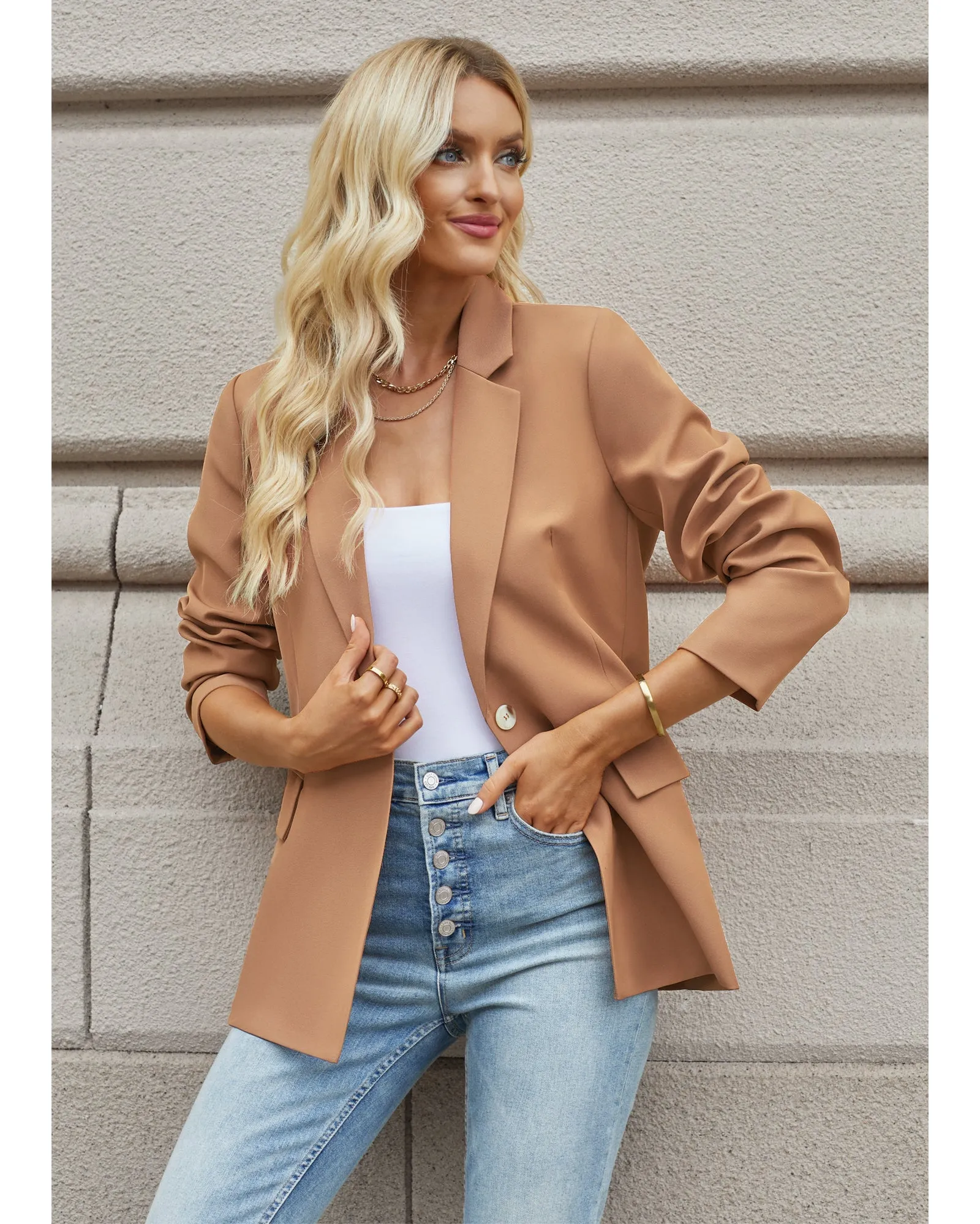 luvamia Blazers for Women Business Casual Long Sleeves Work Professional Suits Dressy Jackets with Pocket Office Outfits