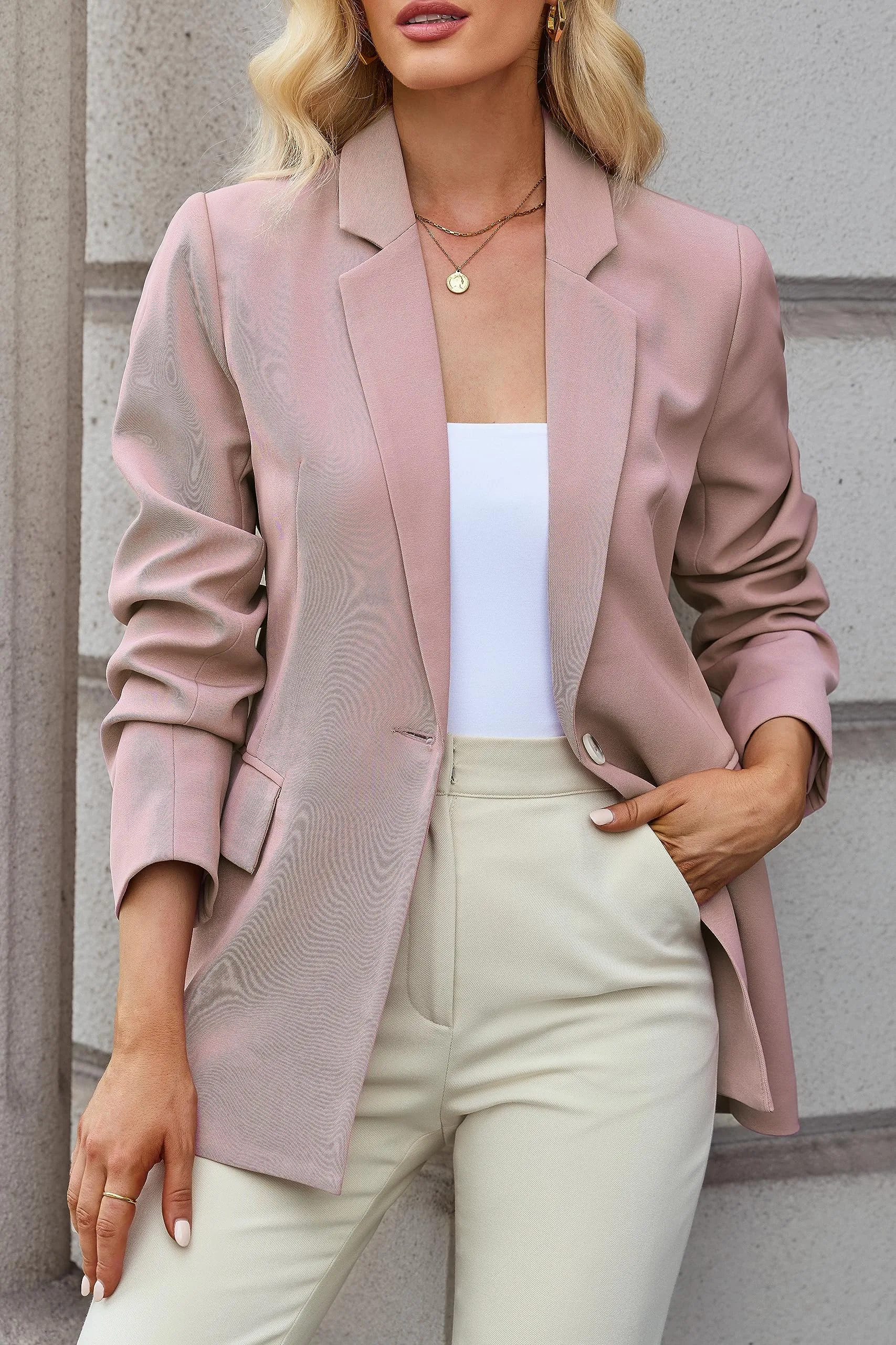 luvamia Blazers for Women Business Casual Long Sleeves Work Professional Suits Dressy Jackets with Pocket Office Outfits