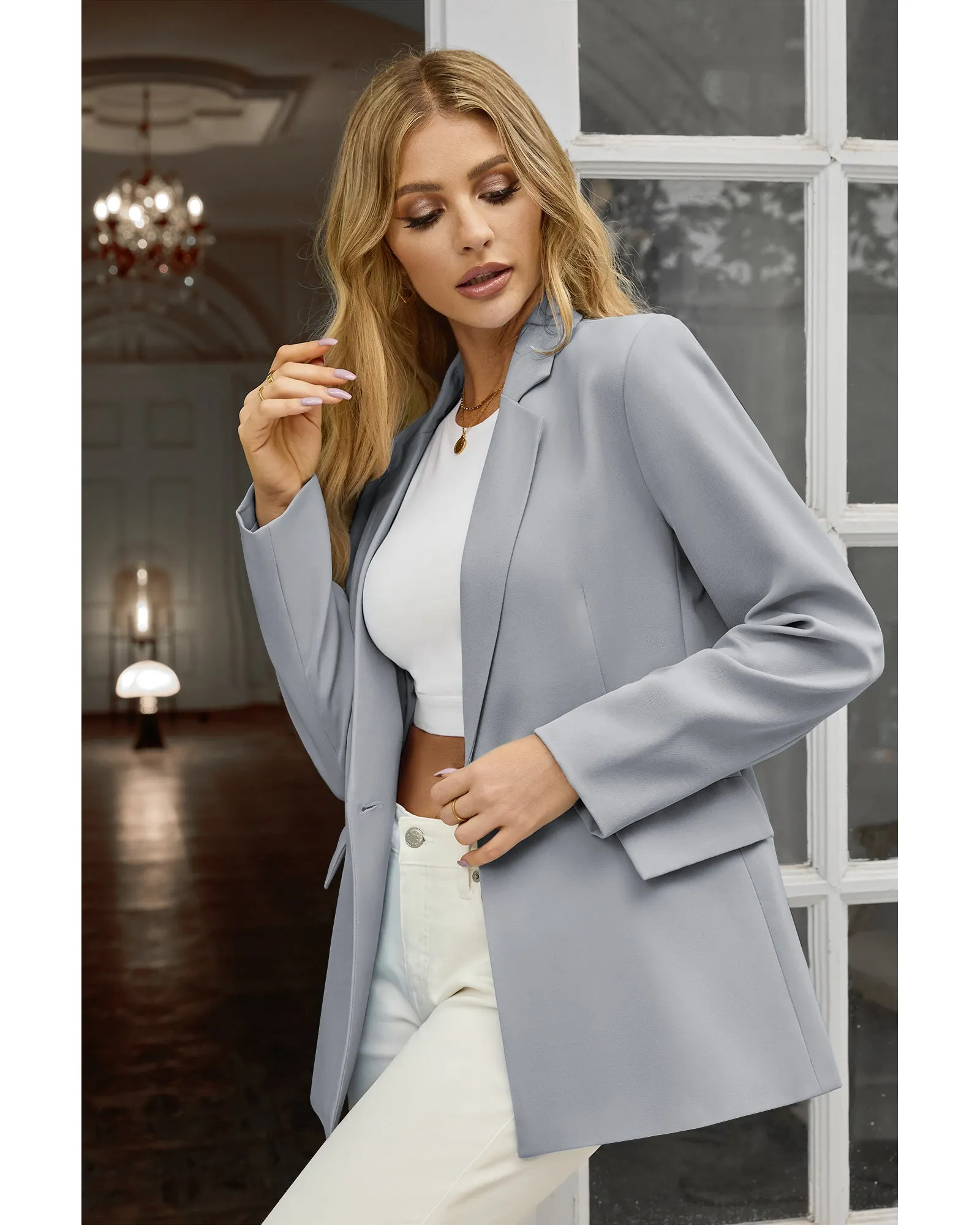 luvamia Blazers for Women Business Casual Long Sleeves Work Professional Suits Dressy Jackets with Pocket Office Outfits