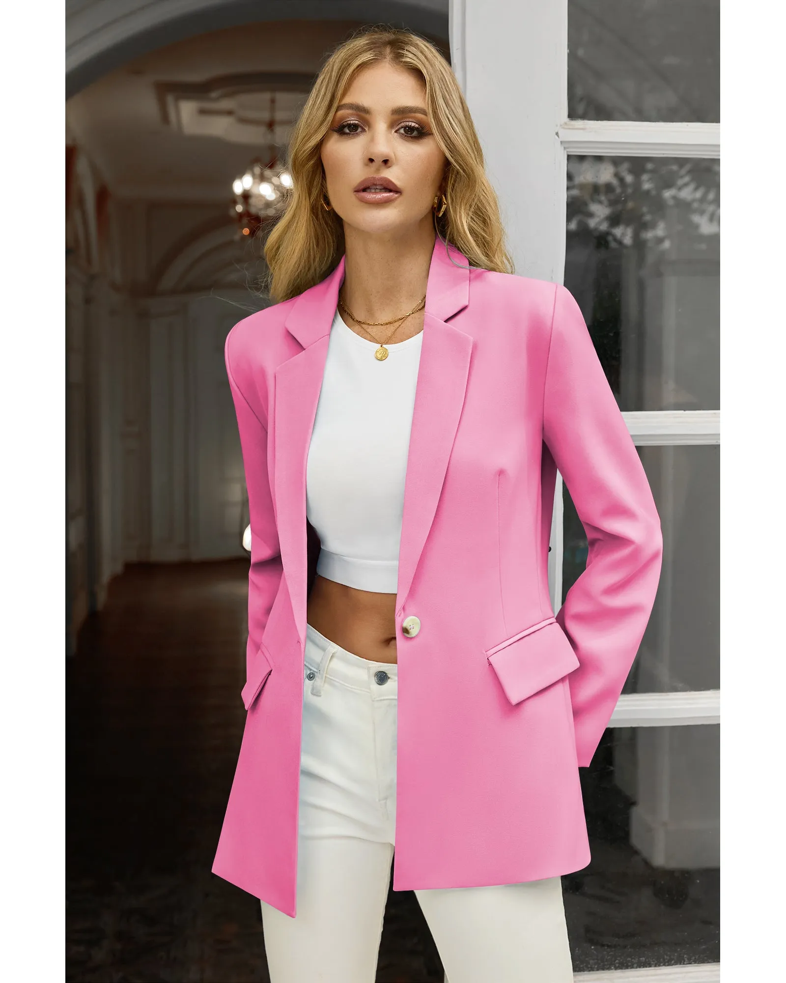 luvamia Blazers for Women Business Casual Long Sleeves Work Professional Suits Dressy Jackets with Pocket Office Outfits