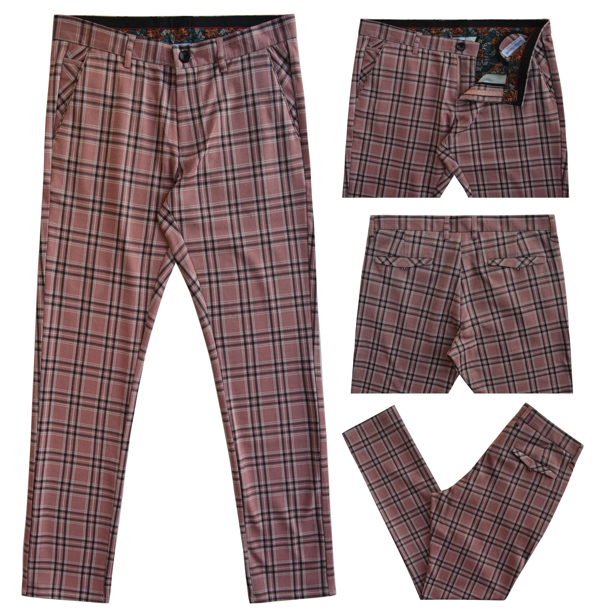 Luxury 4 Way Stretch Plaid Pant - Pink