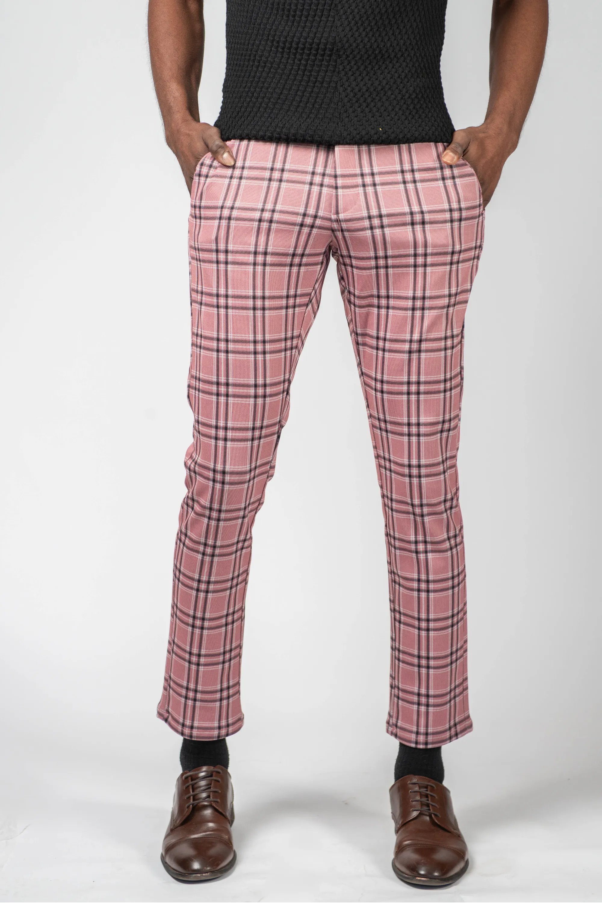 Luxury 4 Way Stretch Plaid Pant - Pink