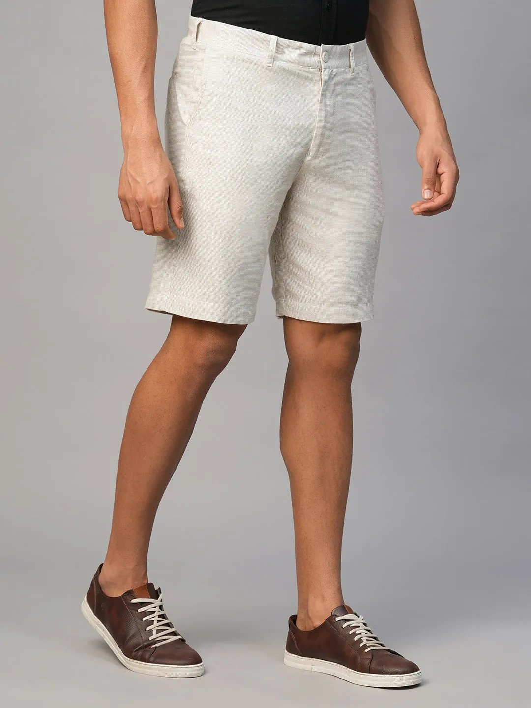 Men's Khaki Viscose Linen Regular Fit Shorts