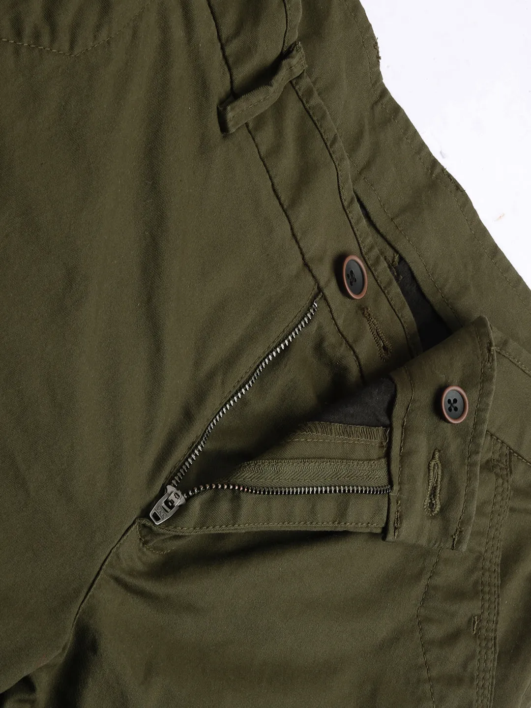 Men's Olive Cotton Lycra Regular Fit Shorts