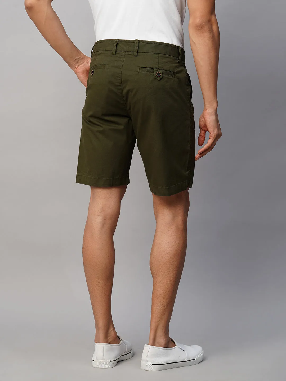 Men's Olive Cotton Lycra Regular Fit Shorts