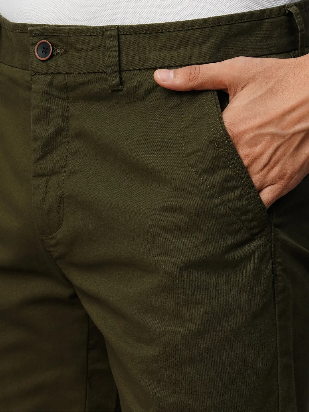 Men's Olive Cotton Lycra Regular Fit Shorts