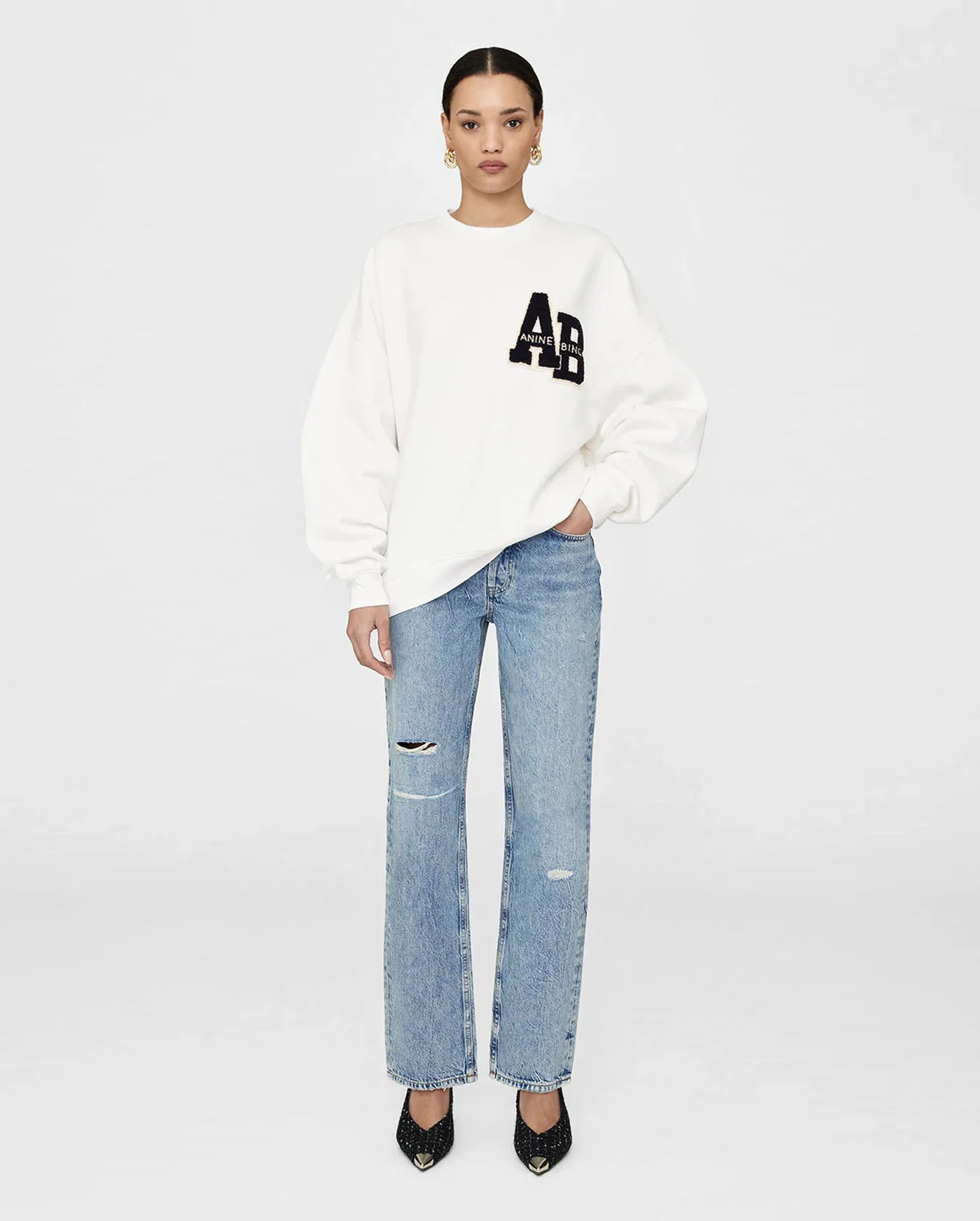 MILES OVERSIZED SWEATSHIRT LETTERMAN / OFF WHITE