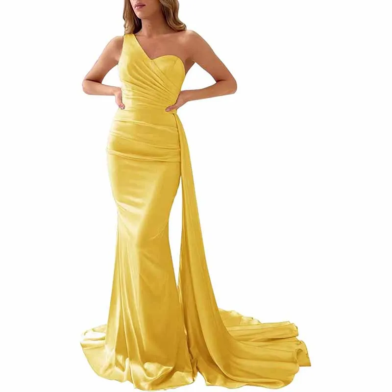 One Shoulder Bridesmaid Dresses Long Mermaid Prom Party Gowns Wedding Guest Dress