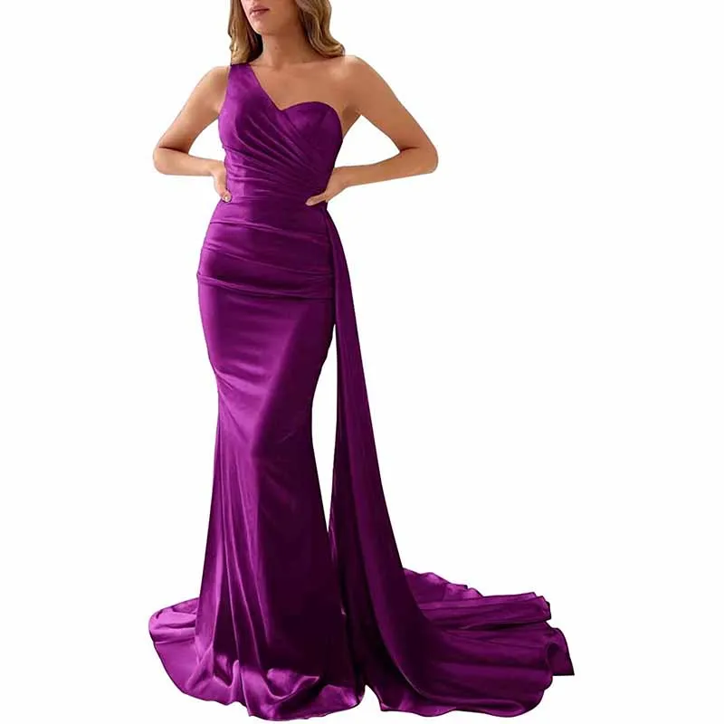 One Shoulder Bridesmaid Dresses Long Mermaid Prom Party Gowns Wedding Guest Dress