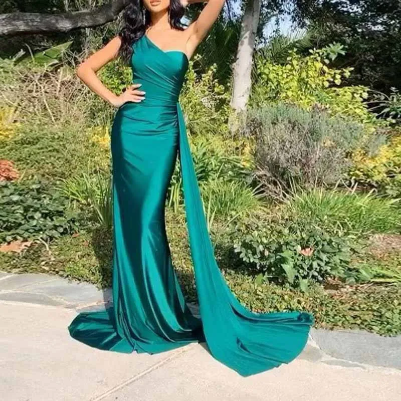 One Shoulder Bridesmaid Dresses Long Mermaid Prom Party Gowns Wedding Guest Dress