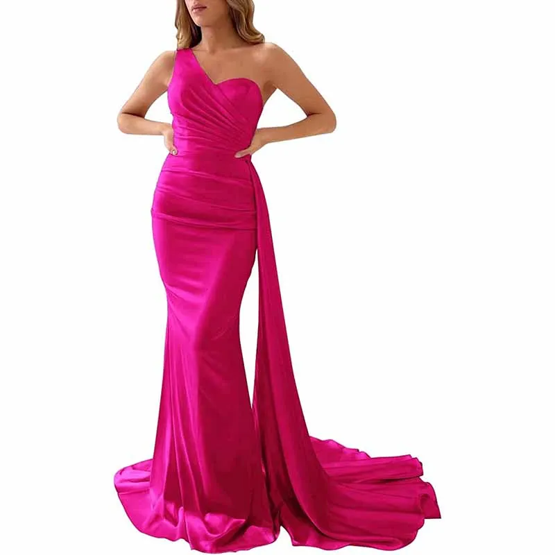 One Shoulder Bridesmaid Dresses Long Mermaid Prom Party Gowns Wedding Guest Dress