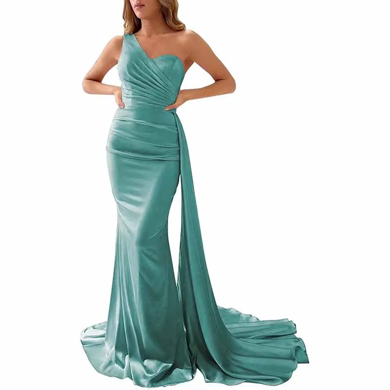 One Shoulder Bridesmaid Dresses Long Mermaid Prom Party Gowns Wedding Guest Dress