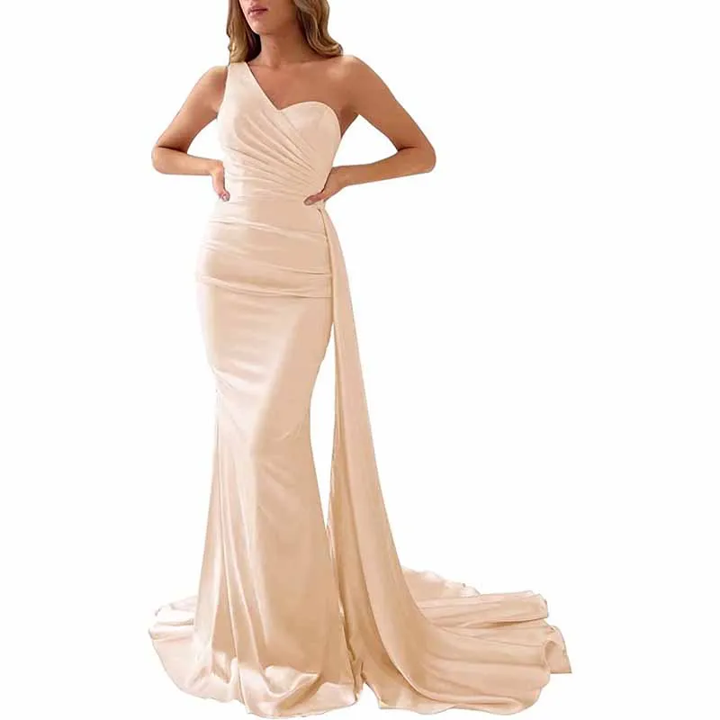 One Shoulder Bridesmaid Dresses Long Mermaid Prom Party Gowns Wedding Guest Dress