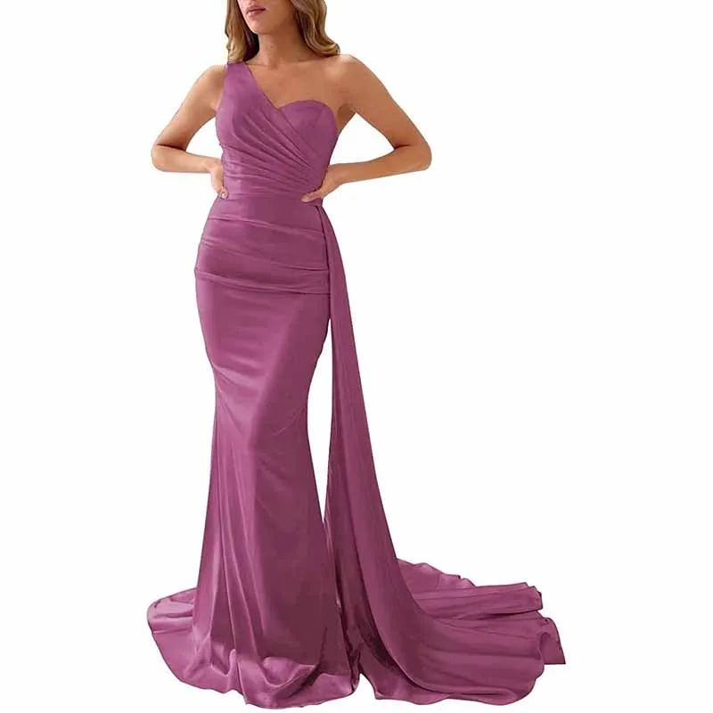 One Shoulder Bridesmaid Dresses Long Mermaid Prom Party Gowns Wedding Guest Dress