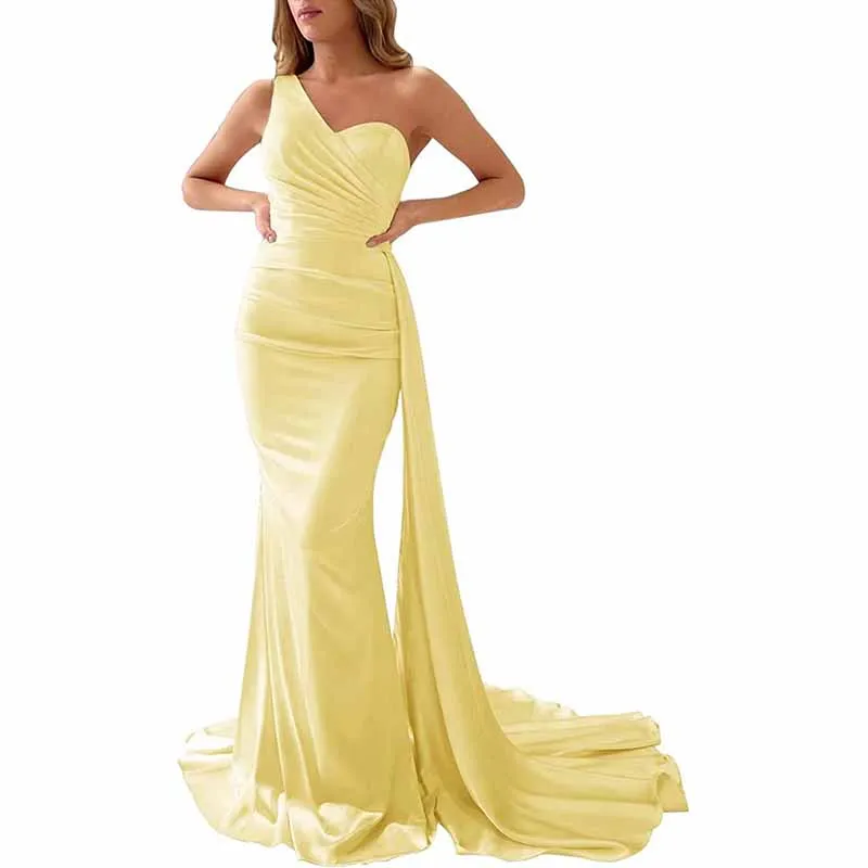 One Shoulder Bridesmaid Dresses Long Mermaid Prom Party Gowns Wedding Guest Dress