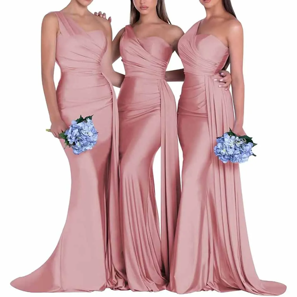 One Shoulder Satin Bridesmaid Dresses Mermaid Prom Dresses Bodycon Wedding Dresses Evening Gowns