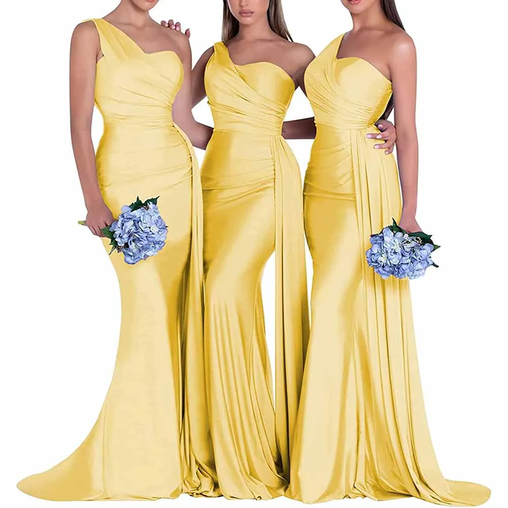 One Shoulder Satin Bridesmaid Dresses Mermaid Prom Dresses Bodycon Wedding Dresses Evening Gowns