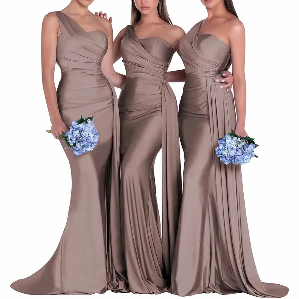 One Shoulder Satin Bridesmaid Dresses Mermaid Prom Dresses Bodycon Wedding Dresses Evening Gowns