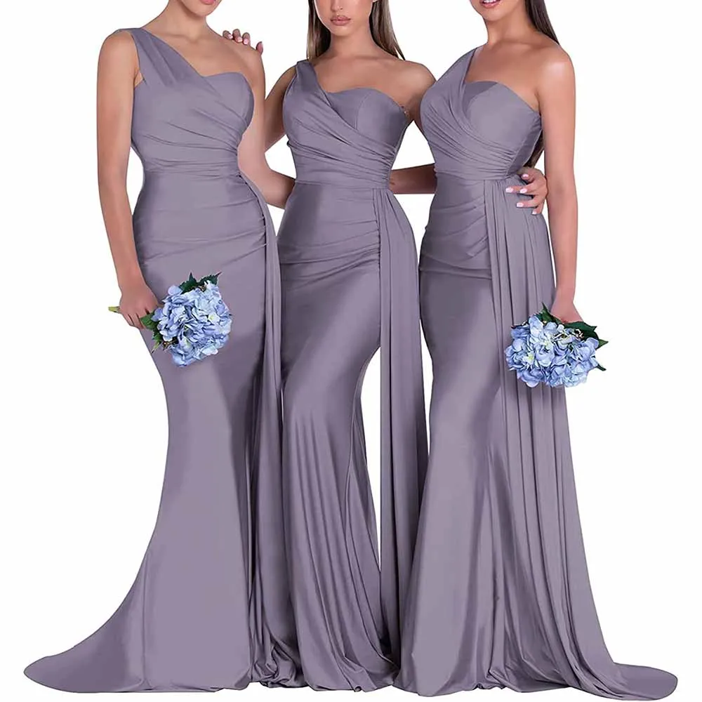 One Shoulder Satin Bridesmaid Dresses Mermaid Prom Dresses Bodycon Wedding Dresses Evening Gowns